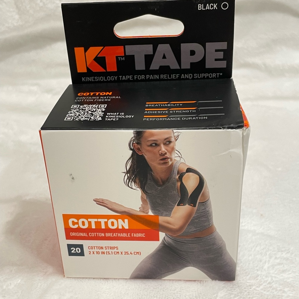 KT Tape Cotton Elastic Kinesiology Athletic Tape 20 Count 10” Precut. Black